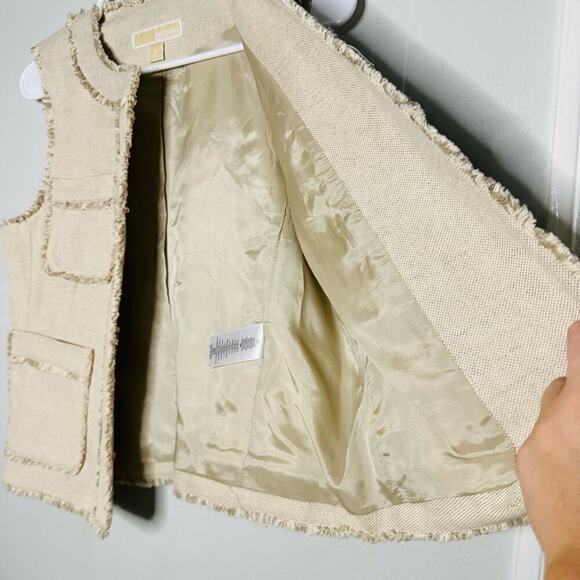 Michael Michael Kors Tan Cream Tweed Button Front Pockets Vest Size 6 - Picture 7 of 10
